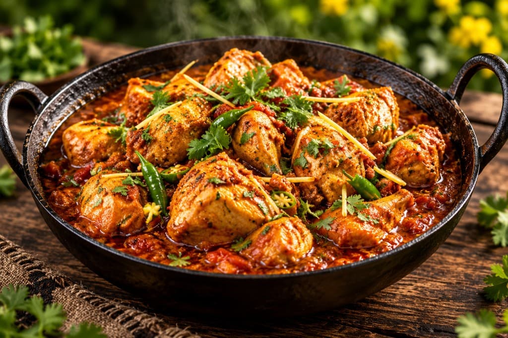 Desi chicken karahi cooked with mustard oil